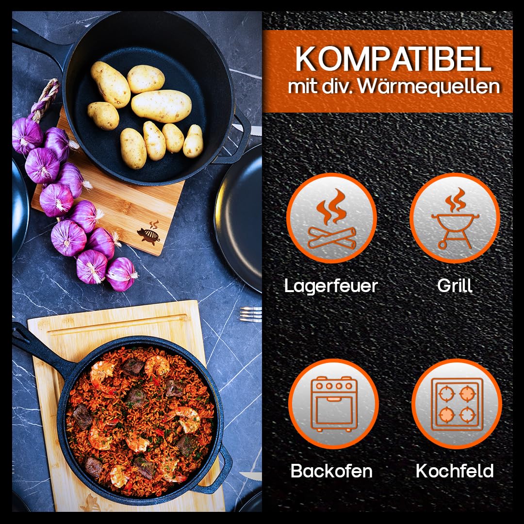 Cooker 2126-2 in 1 gusseisener Multikocher: Kochtopf und Bratpfanne - geeignet für Grill, Elektroherd, Backofen, Induktionsherd, Gasherd