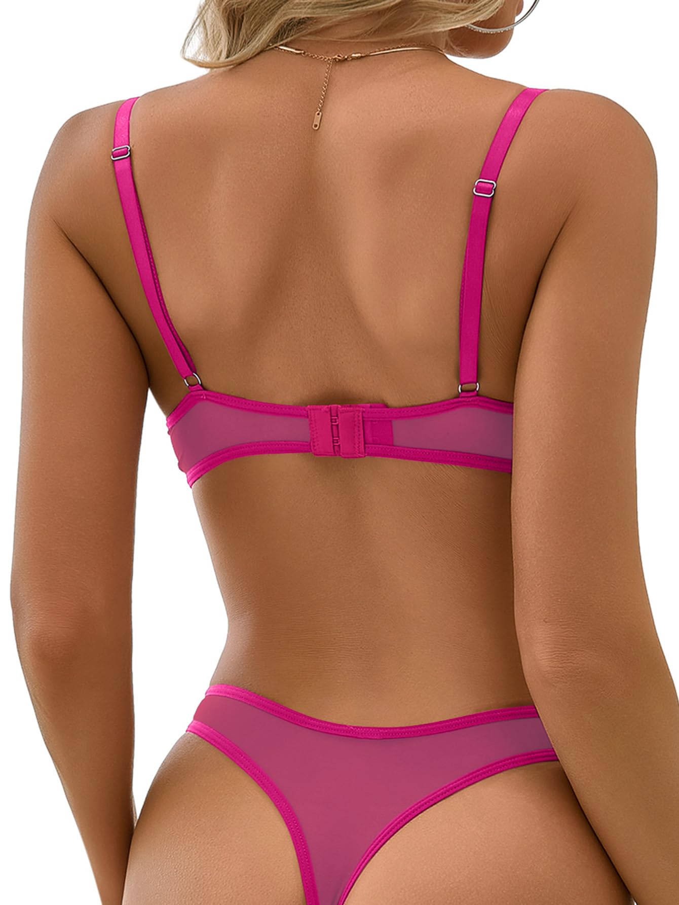Lilosy Conjunto de lencería sexy de 2 piezas para mujer con sujetador push up y bragas | Ropa interior de encaje de malla transparente con bordado floral, talla grande, para Navidad, día de San Valentín, novia