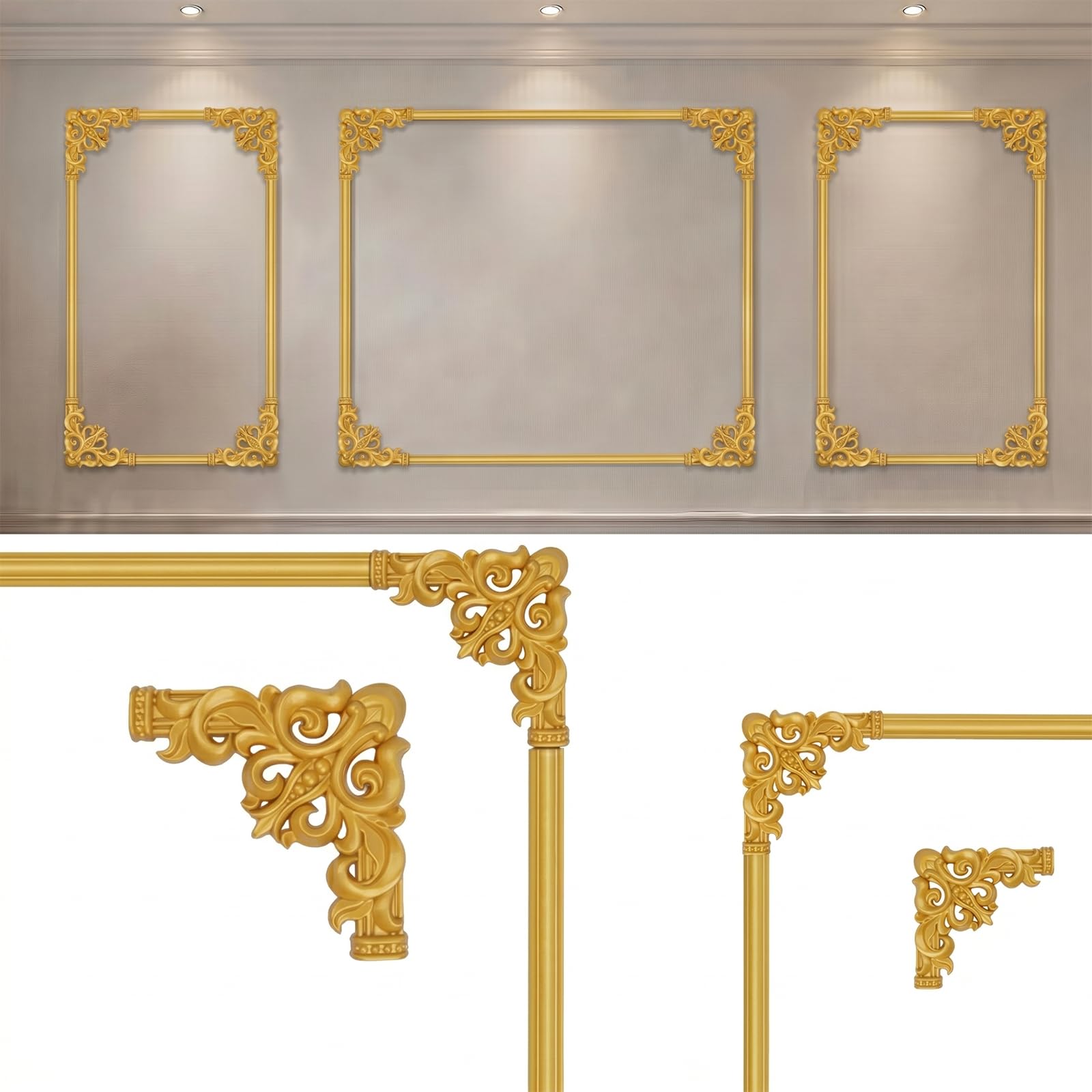 CBBEONRN Wall Molding Kit Corner Ornament Peel And Stick Flexible Trim for Interior Gold,10m
