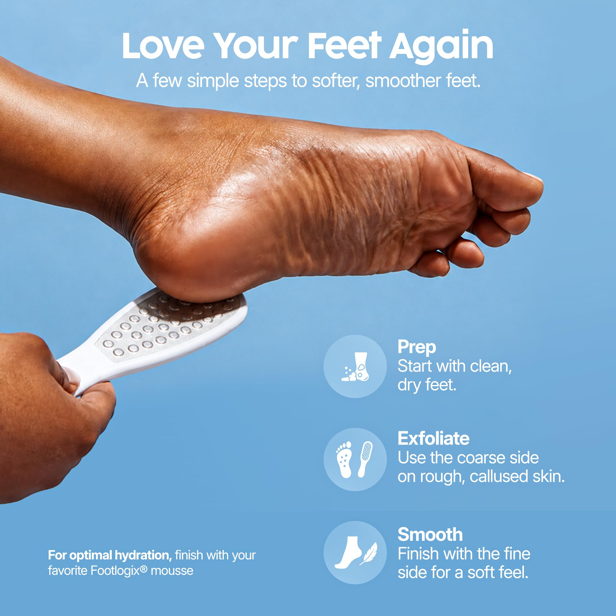 Footlogix Double-Sided Stainless Steel Foot File with Rubberized Handle
