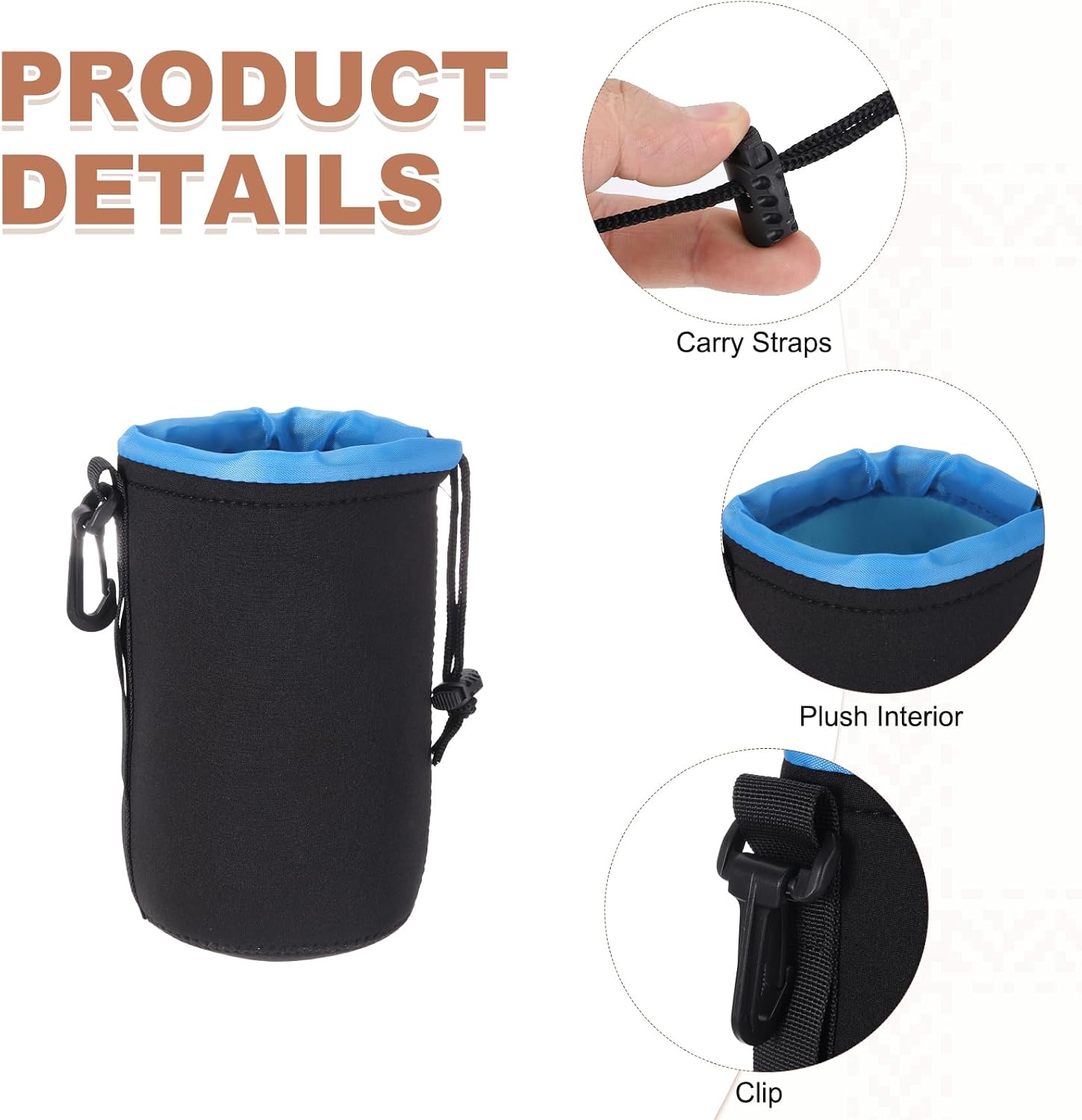 PATIKIL Camera Lens Pouch, 4" ID x 6" H Drawstring Plush Lens Pouch Protective Camera Lens Case Bag Soft Plush Neoprene Bag for DSLR Photography Gear, Black/Blue