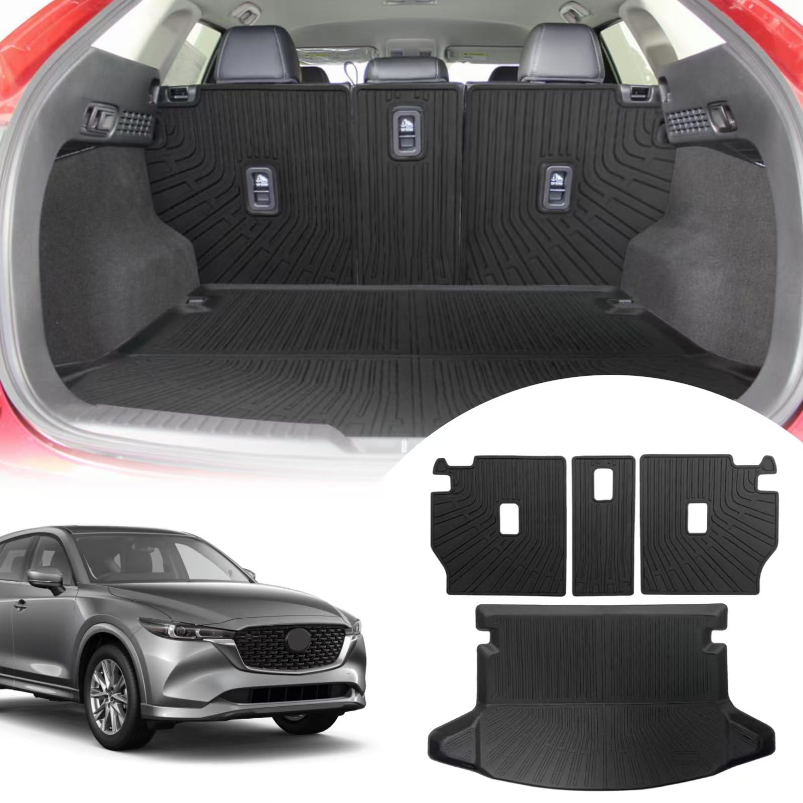Cargo Liners Backrest Mat Compatible with Mazda CX-5 Accessories 2017-2024 with Hook&Loop Rear Trunk Mat Rear Seat Back Cover Protector All Weather Anti-Slip Split Dog Liner 4 PCS