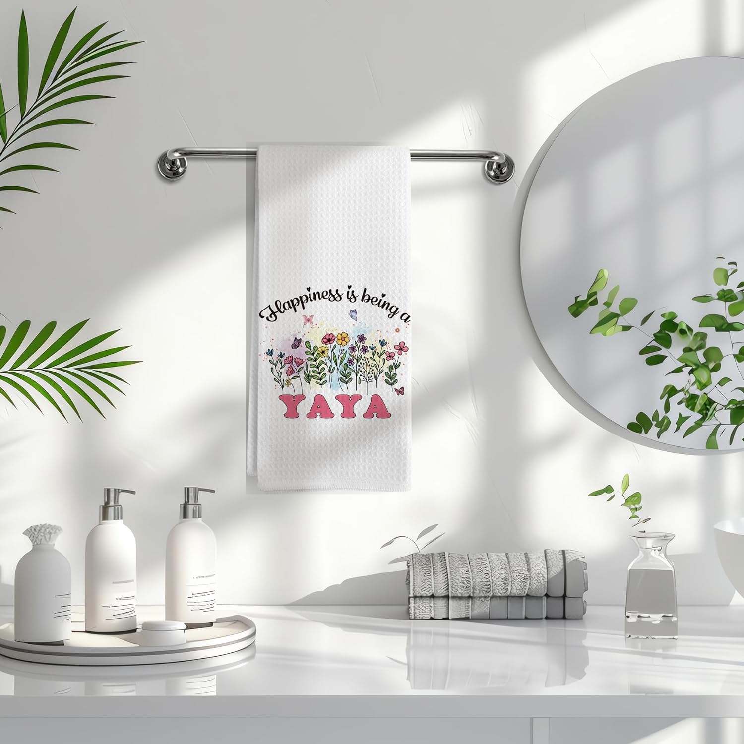 Yaya Grandma Kitchen Towels, Yaya Grandmother Gifts for Mother's Day Birthday Dish Tea Towels, Best Grandma Gift from Grandkids Decorative Hand Towels for Bathroom, 16x24 Inches - Image 3