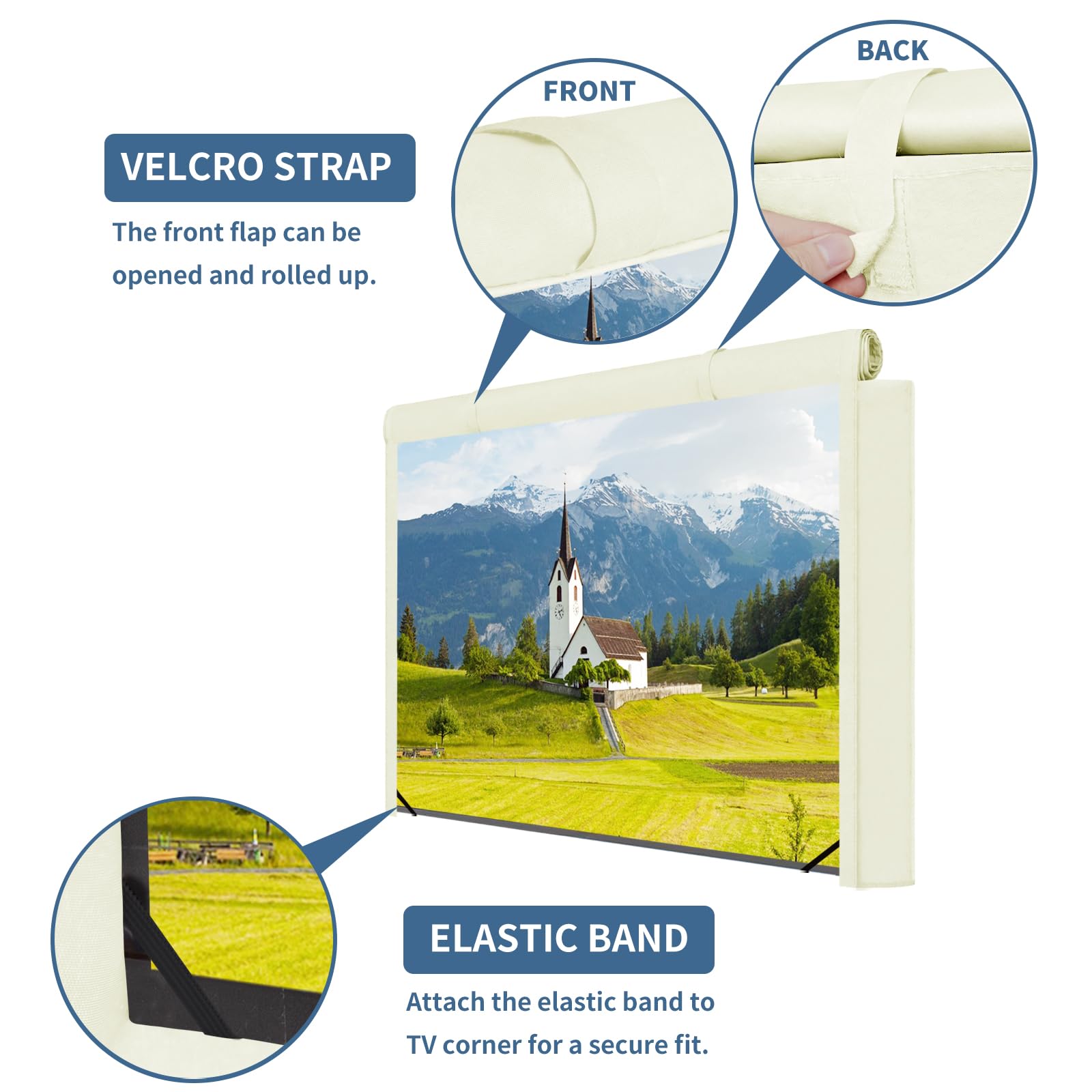 Easy-Going Funda de TV para exteriores con parte delantera enrollable, impermeable y resistente a la intemperie, para TV de pantalla plana de 40 a 43 pulgadas, color beige