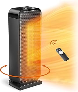 Space Heater, 1500W Electric Heaters with 70° Oscillation 12H Timer 3 Modes, Thermostat Tip-Over Protection, 24H Auto-Off Quiet Ceramic Heater with Remote Heater for Bedroom, Office & Indoor Use