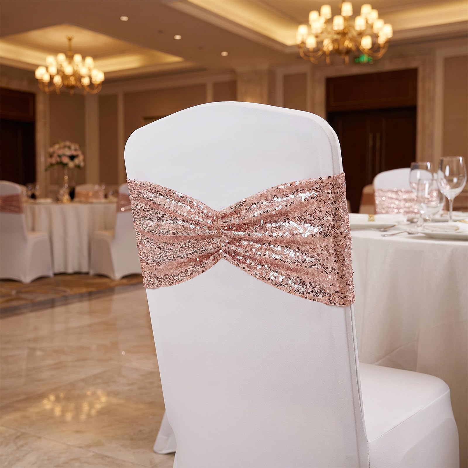 Generisch Stuhlschleifen Pack 10 Stück Dekorationen aus Polyester mit Pailletten Goldfarben für Bankettstühle Hochzeit und Party