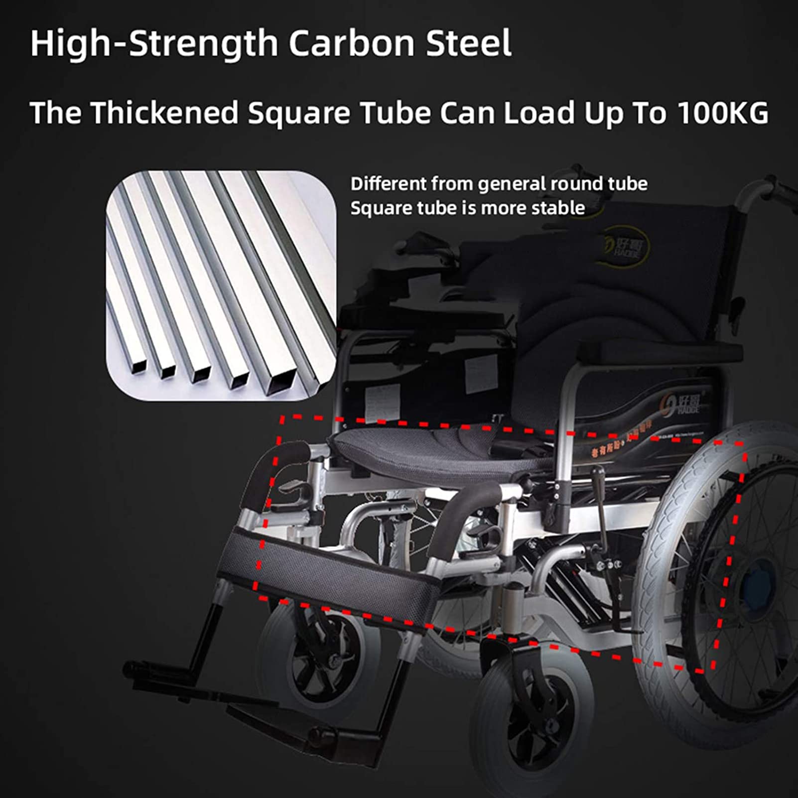 Silla De Ruedas Eléctrica Plegable, Silla De Ruedas Todo Terreno Premium con Motor Dual De 500W, Rueda Trasera Grande De 28.8", para Ancianos O Discapacitados, Capacidad De Peso 120Kg