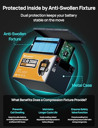 Miniatura 4 de ECO-WORTHY LiFePO4 carcasa metálica de 12 V 280 Ah batería de litio con Bluetooth, protección a baja temperatura, BMS de 200 A integrado, 3584 W