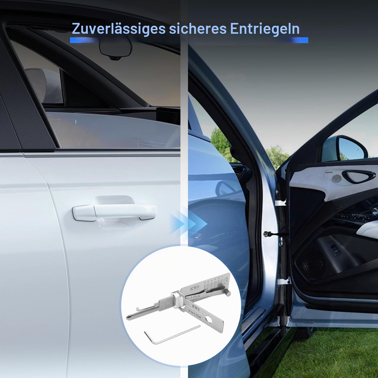 Kw5 2-in-1 Dietrich- und Decoder-Werkzeug, Eisen-Master-Schlüssel-Decoder, professionelles Schlosser-Werkzeug, Autoschlüssel-Lesegerät, Edelstahl-Auto-Lock-Picking-Kit für Anfänger