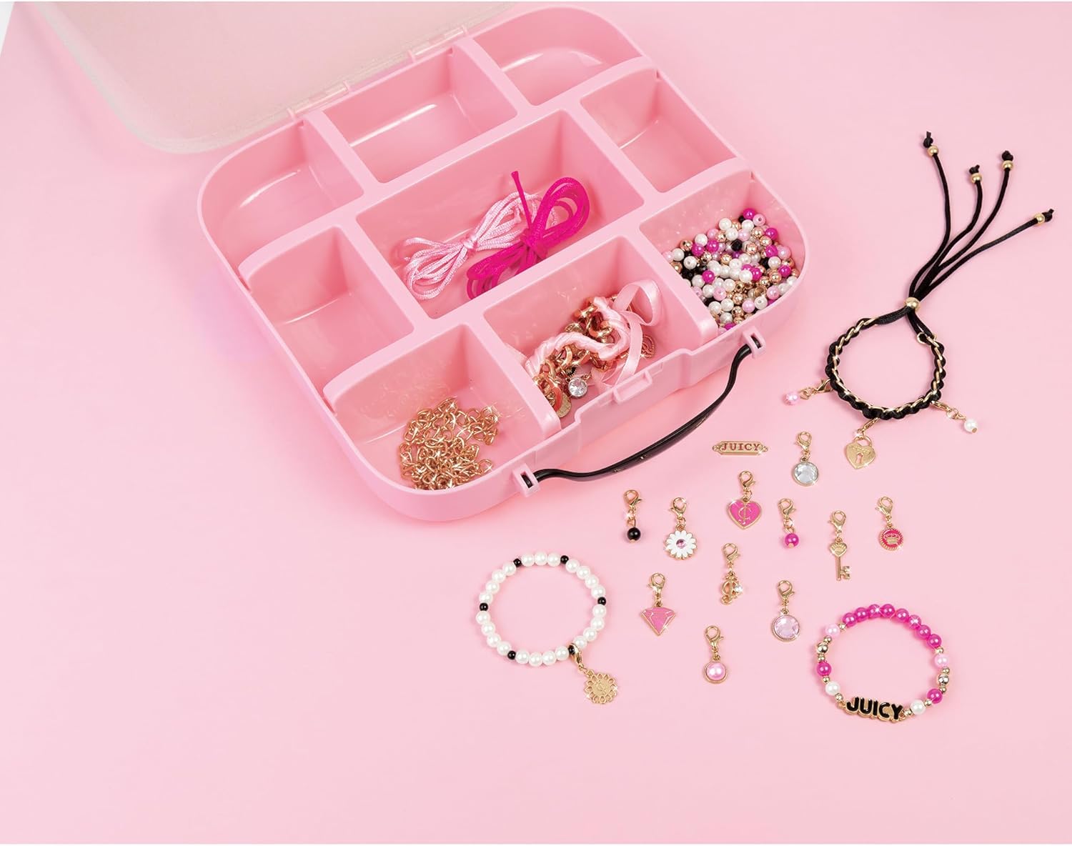 Make It Real Juicy Couture: Glitz ‘N Glam Charm Bracelets - 494pc DIY Kit, Design & Create 18 Cord & Ribbon Bracelets, Bead Jewelry, Storage Case, Girls & Kids 8+ - Image 5