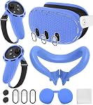 Silicone Cover Set Compatible with Oculus/Meta Quest 3 Accessories, Touch Controller Grips Cover, VR Shell Cover, Facial Interface Cover, Protective Lens Cover, Tempered Glass Lens Caps (Black)