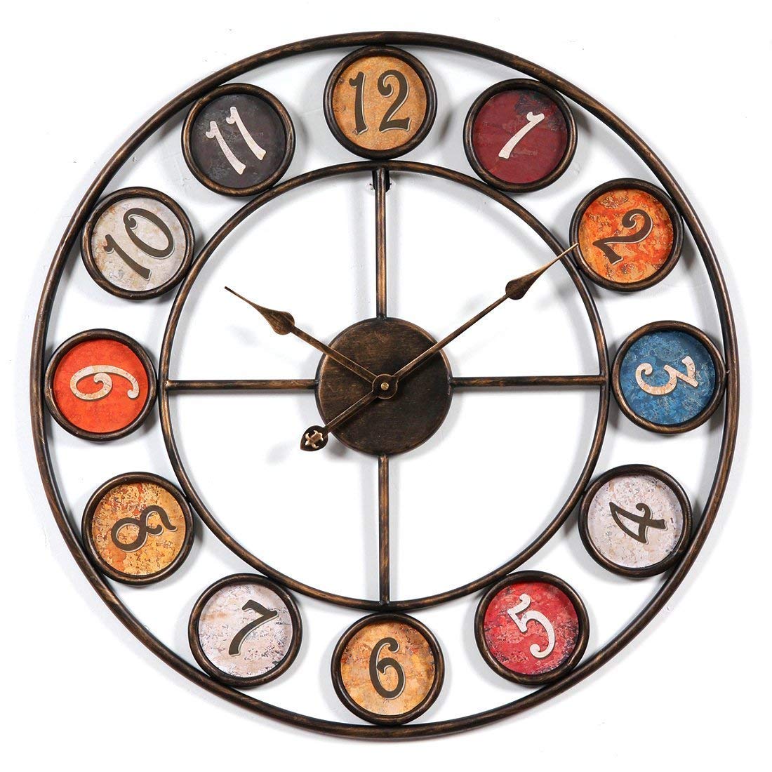 Horloge murale 60 cm en métal style rétro suspendue et silencieuse pour jardin