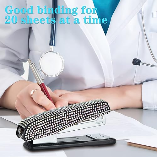 Miniatura 4 de Grapadora de escritorio de oficina con diamantes brillantes, hecha a mano, artículos de papelería de moda para oficina, escuela, hotel, hogar (color
