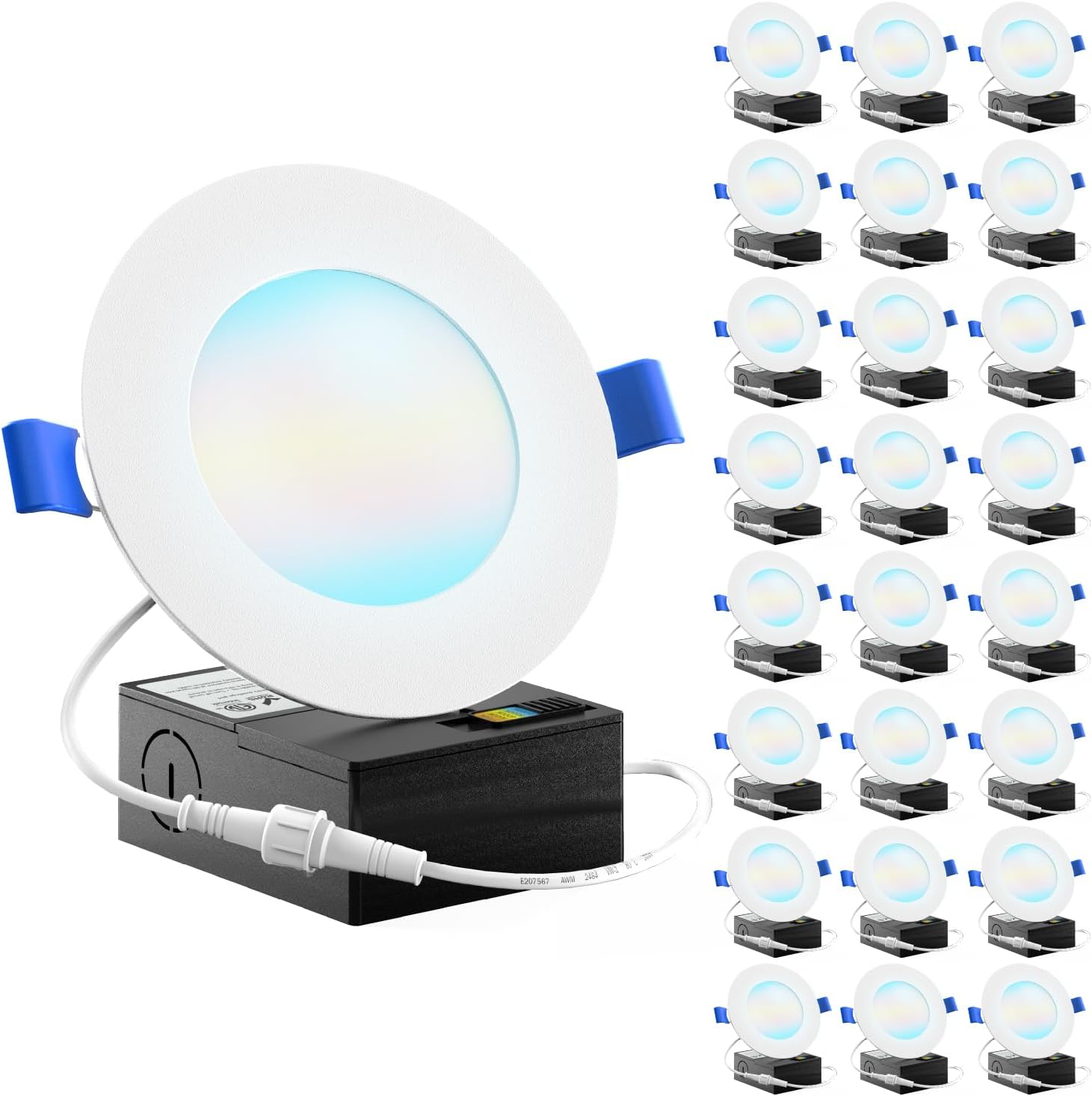 Sunco 24 Pack 4 Inch Ultra Thin LED Recessed Ceiling Lights Slim, High Brightness 800 Lumens, 2700K/3000K/4000K/5000K/6000K, Dimmable, 10W, Wafer Thin, Canless with Junction Box