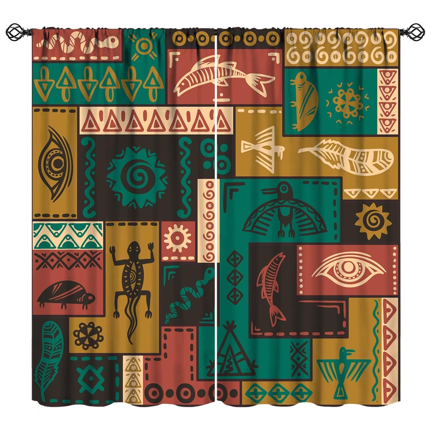 JESTRONRY African Ethnic Curtains, Tribal Design Bohemian Pattern with Abstract Patchwork Elements Blackout Rod Pocket Window Drapes for Living Room Bedroom Decor 55x63in
