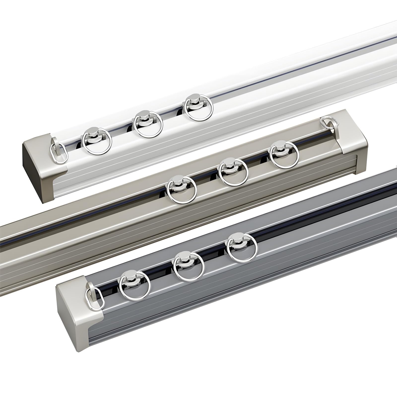 Aluminiowy drążek do zasłony prysznicowej, grubość 2,6 mm, biały, 210 cm (2 x 105 cm) drążek przesuwny z akcesoriami do łazienki i stylowy wieszak na zasłony