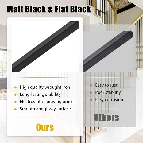 15 Pcs Iron Balusters for Staircase, 1/2 x 44 Wrought Iron Baluster, Square Metal Balusters Hollow Straight Iron Spindles for Stairs Satin Black Deck Railing