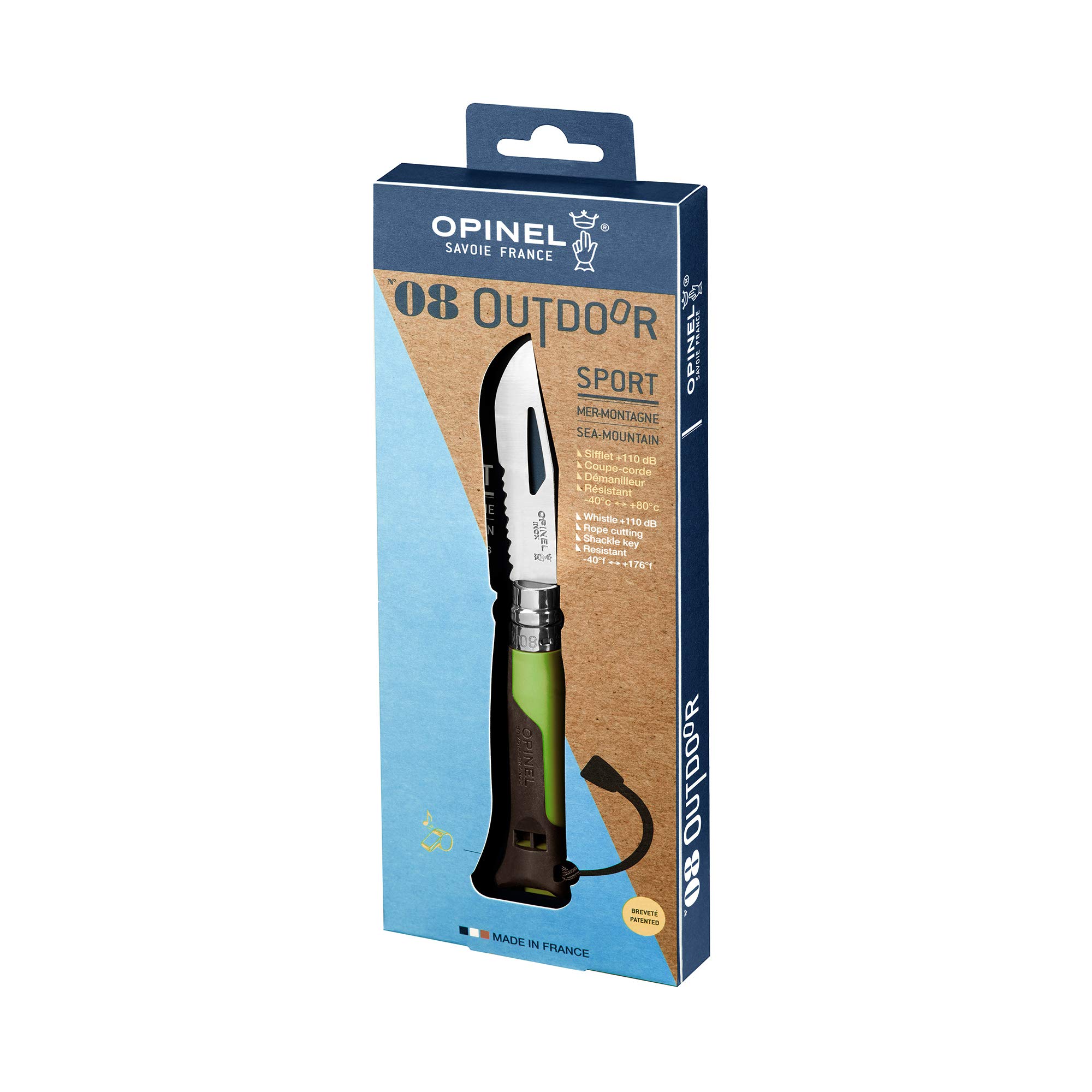 Opinel O001715, Cuchillo N 08 Deportes Al Aire Libre, Verde (Green), M