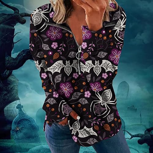 Miniatura 2 de Sudadera de calabaza de Halloween para mujer Sudaderas con cremallera Manga larga Esconder Jersey informal