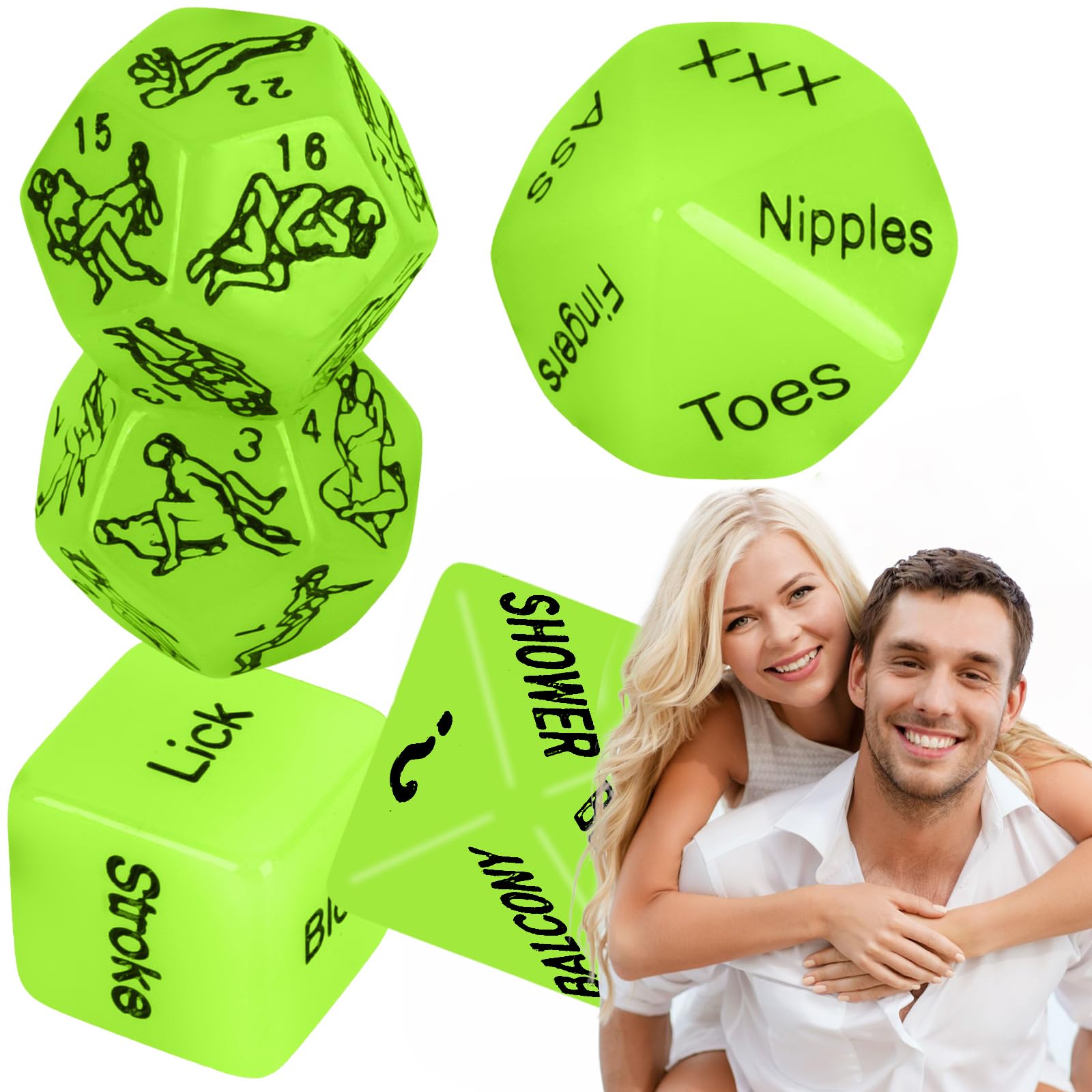 Date Night Dice Games for Couple, Decision Dice Game for Romantic Ideas, Funny Naughty Boyfriend Girlfriend Gifts for Her Acrylic Position Decision Dice Glow in The Dark 5 PCS