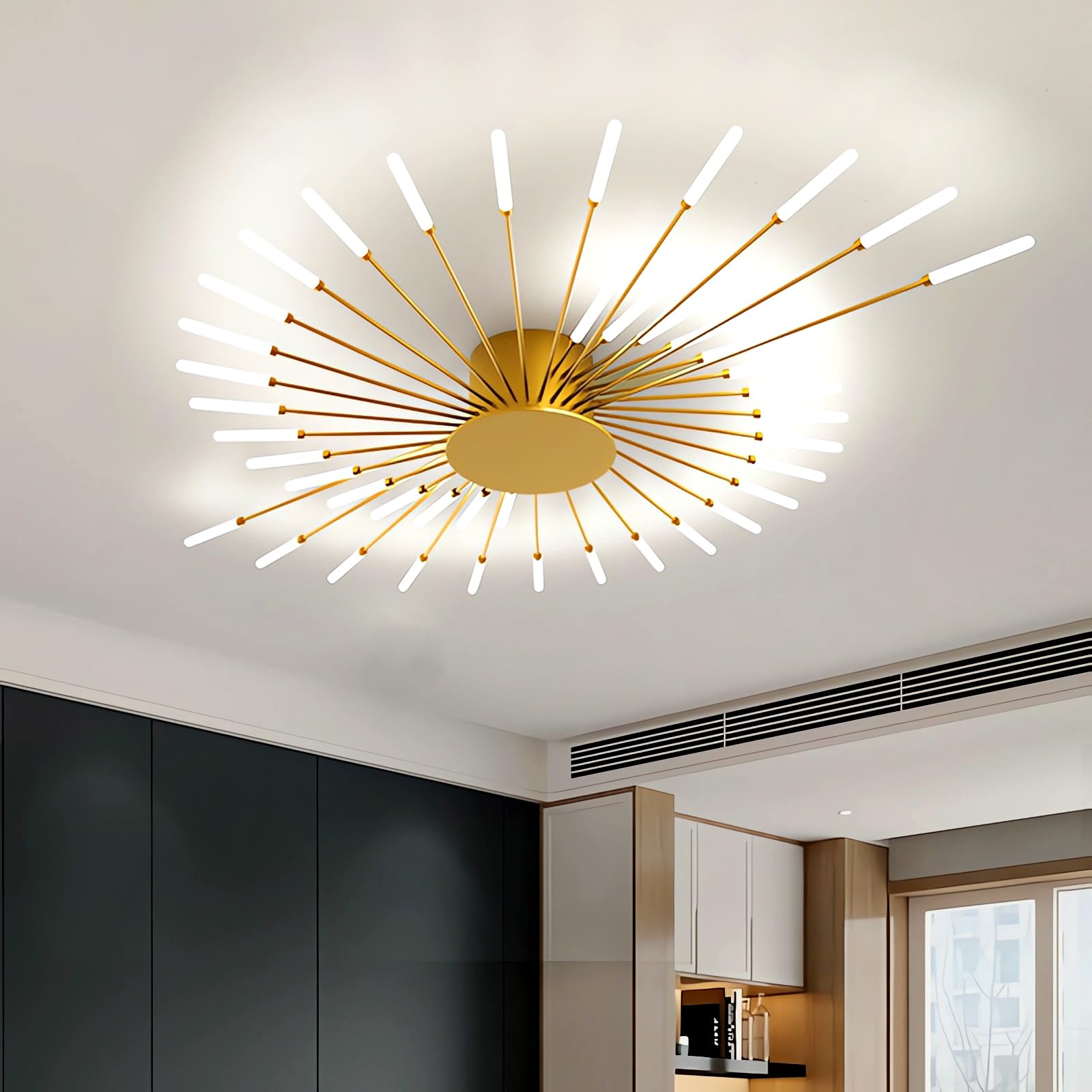 QYSMGS LED Ceiling Light Modern Dimmable Ceiling Lamp Flush Mount Gold/Black Design with Remote Control for Bedroom Living Room Dining Room Office Energy Efficient Lighting (42,Gold)
