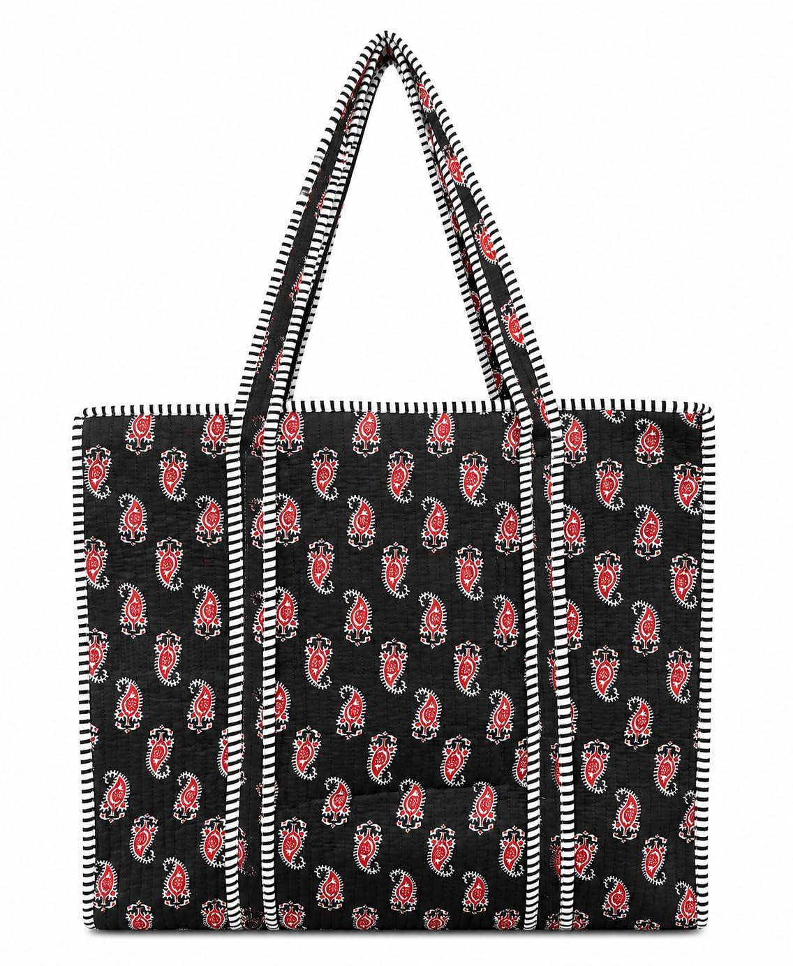 Handmade Quilted Cotton Tote Bag Block Print 16x16 Inch-picture-27