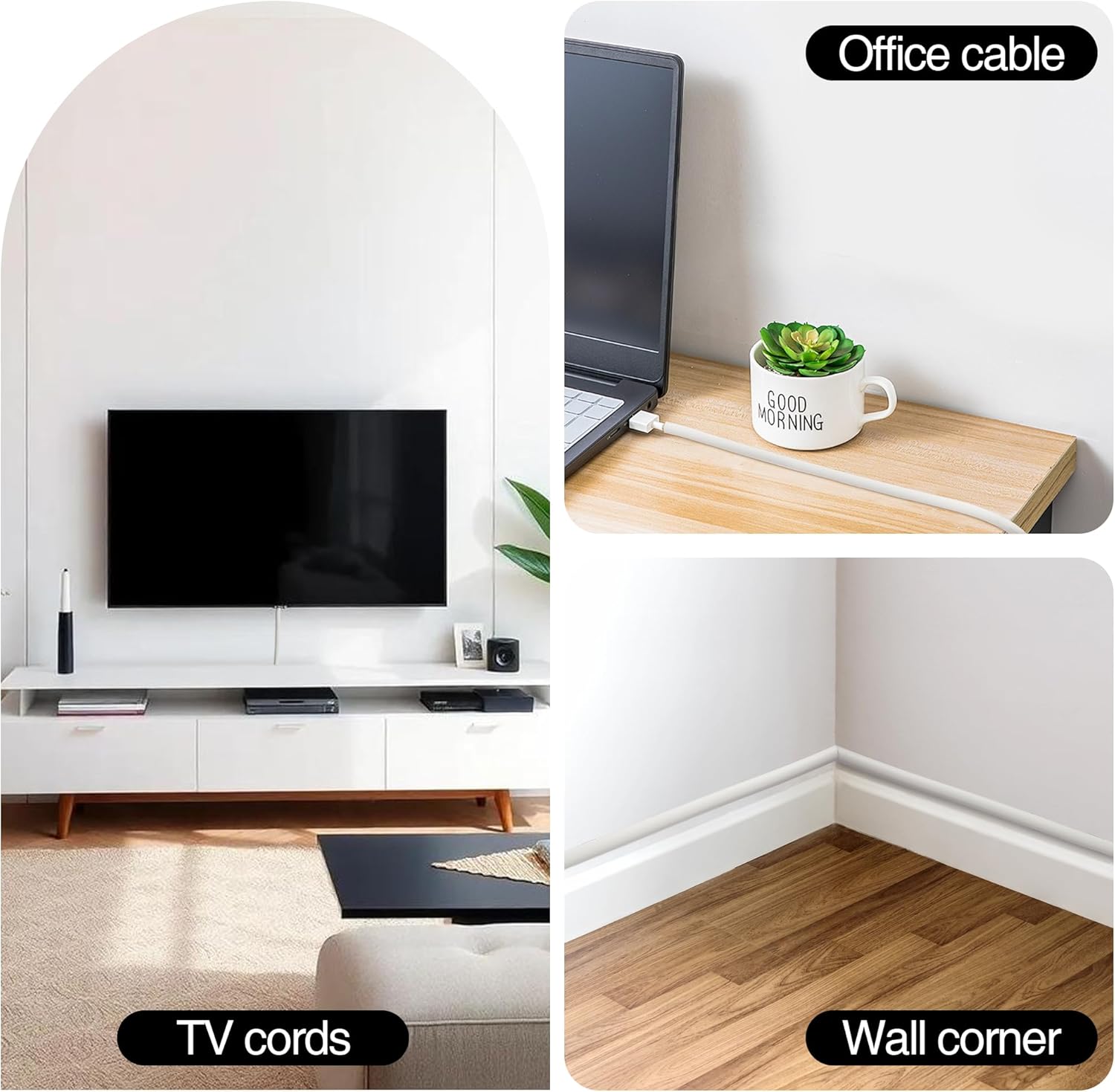 Tromlycs Flexible Silicone Cable Cord Cover Hider 39 Inch Hides Wires Along Wall for TV Mounts & Extension Cords, White