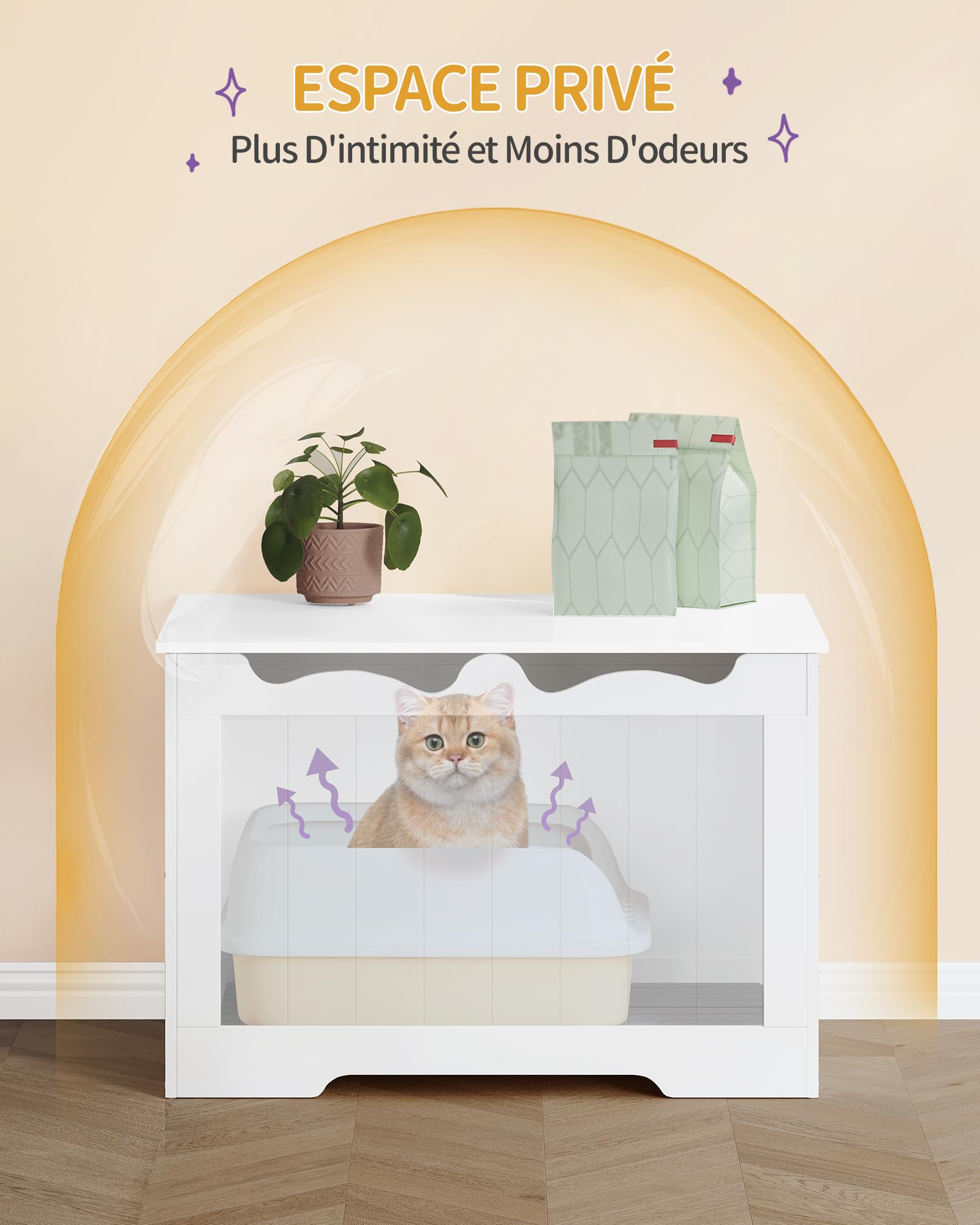 Hzuaneri Maison de Toilette Chat, Meuble Litiere Chat, Meuble D'armoire Caché à Ouverture Supérieure, Maison pour Chats D'intérieur, Boîte de Rangement, 70 x 50 x 53 cm, pour Chambres, Blanc CB84803X