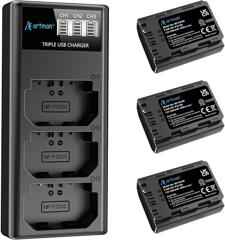Amazon.com: Artman NP-FZ100 Battery 2500mAh 3-Pack and 3-Slot LCD
