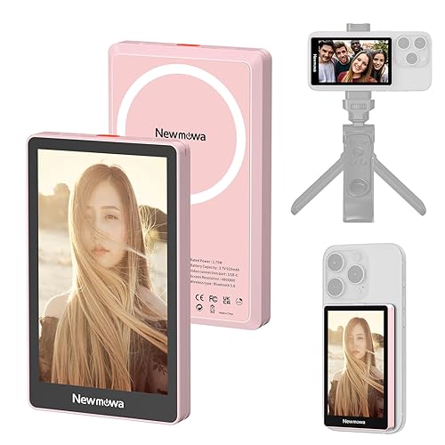 Newmowa Pink Magnetic Phone Vlog Selfie Monitor Screen, 1080P Wireless Recording, Using Phone Rear Camera for Selfie Vlog Live Stream TikTok, Compatible with iPhone(Support 4K 30fps Wired Recording)