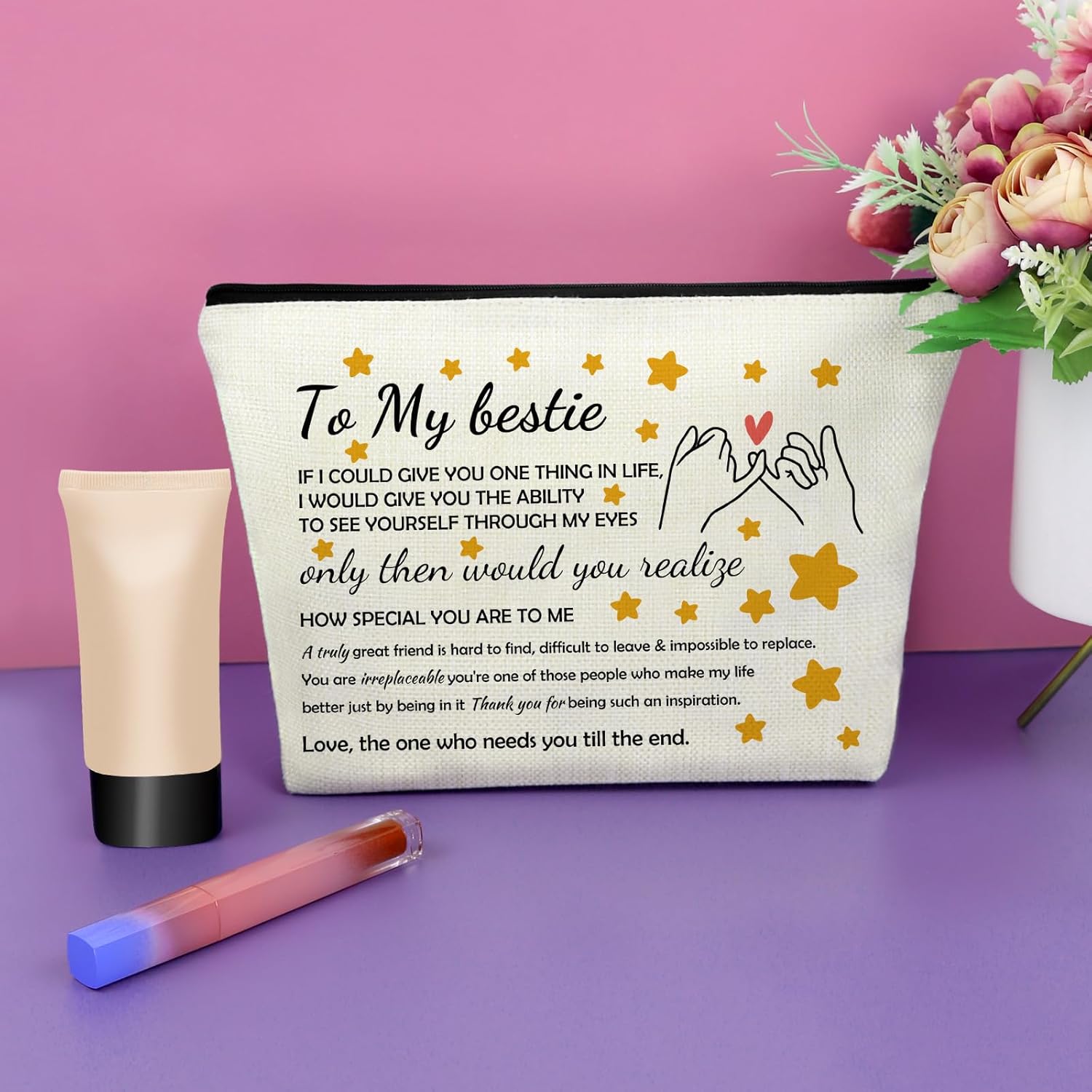 Sazuwu True Friends Funny Gifts Makeup Bag Bestie Birthday Gifts for Women Unique Apology Gifts for Her Friendship Cosmetic Bag BFF Gifts for Girls Christmas Encouragement Present Travel Pouch - Image 4