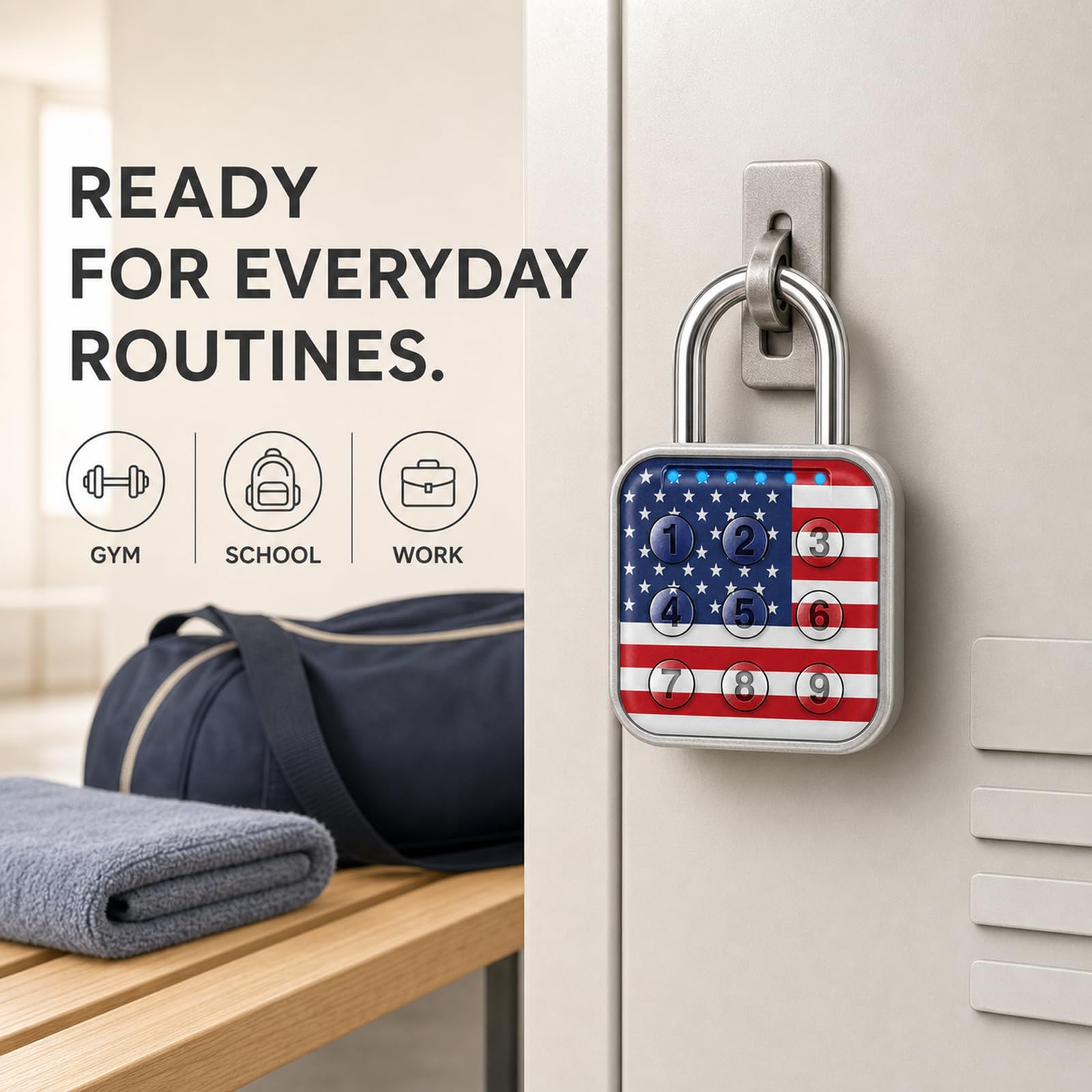 Cerradura de combinación, cerradura de combinación para casillero, cerradura de casillero y cerradura de gimnasio - Alta seguridad, fácil de usar para gimnasio, escuela, viajes, al aire libre (bandera