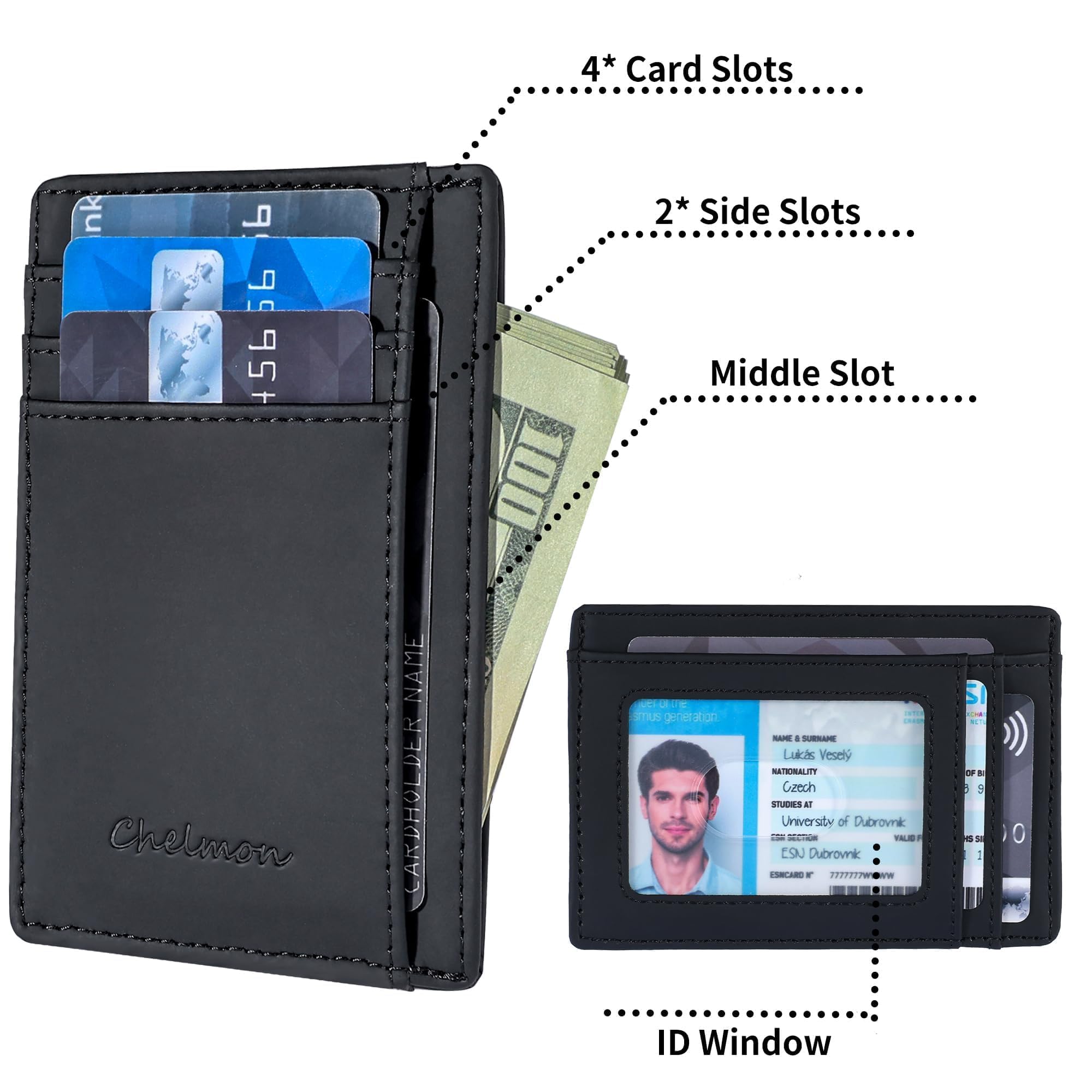 Cartera  Slim RFID - Cartera de bolsillo frontal minimalista para tarjetas de crédito delgadas, billetera estilizada, talla única 2