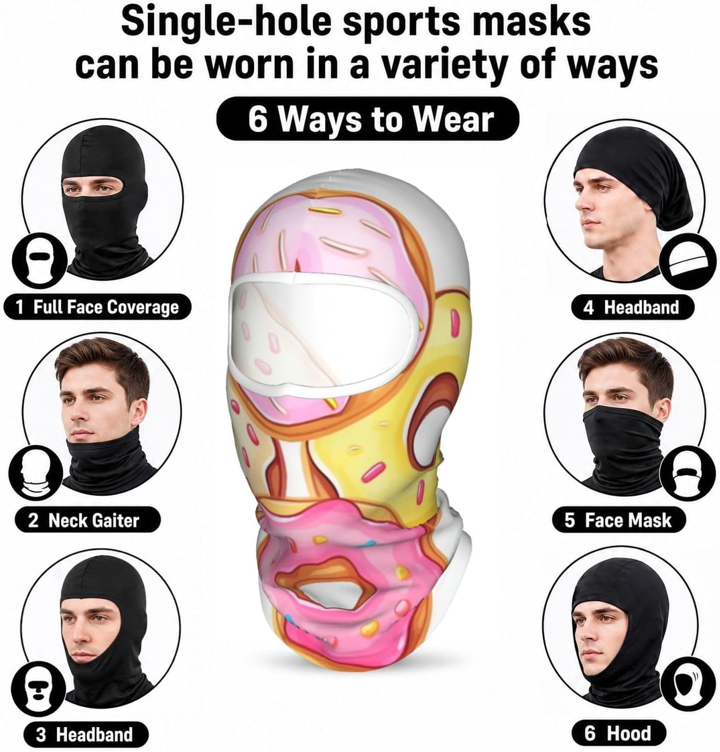 Cute Donuts Balaclava Ski Mask for Men Women Full Face Mask Summer Head Cover for Outdoor image 3
