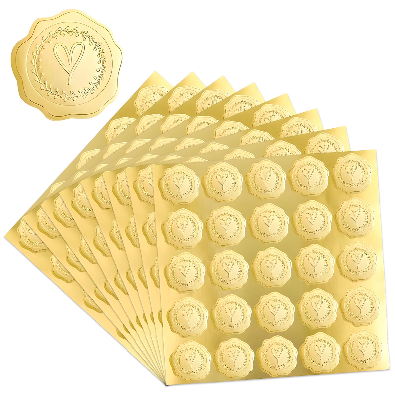 50 Autocollants Sceaux De Cire Dorés - Diamètre 3 Cm, Motif Eucalyptus, Pour Enveloppes, Cadeaux, Mariage, Noël - 5