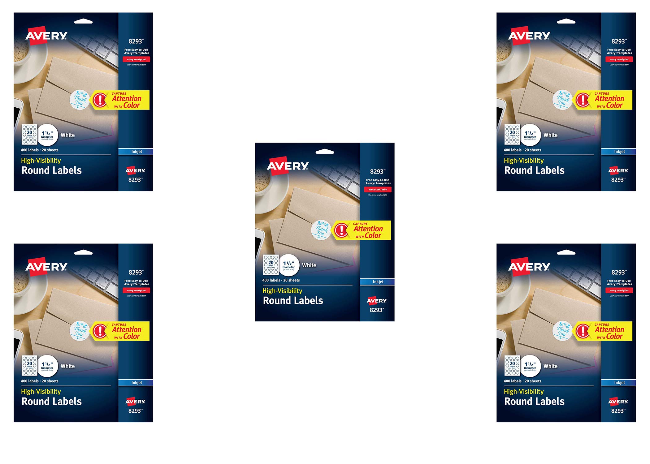 Avery Lot de 400 étiquettes rondes blanches avec alimentation sûre Diamètre 3,8 cm 5 Pack