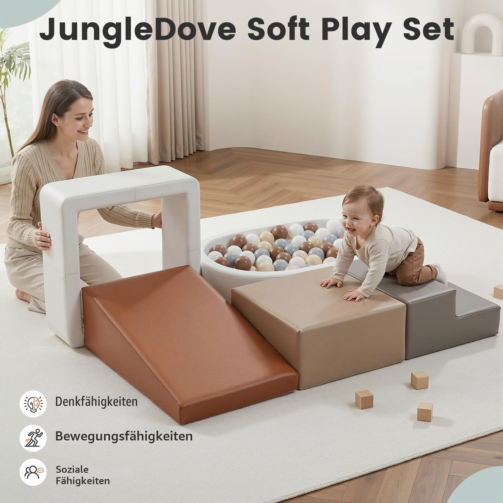 Schaumstoff Bausteine Kinder Klettern Indoor: 5 Softbausteine Riesenbausteine Spielbausteine mit Bällebad(Ohne Bälle) - Weiche Bausteine Baby Montessori Großbausteine Kletterspielzeug Outdoor