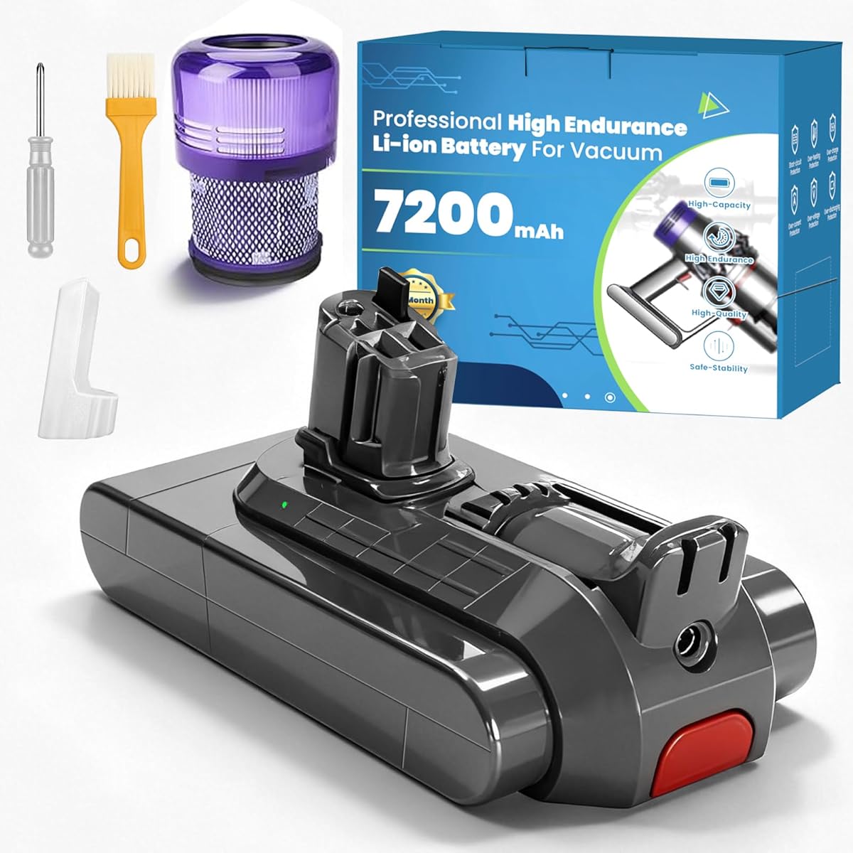 7200mAh Long Lasting SV15 V11 Click-in Battery Replacement Compatible for Dyson 970425-01, 970938-01, SV15/SV18/V15/V11 Animal,Fluffy Extra,Torque Drive Extra,V11 Click-in/V15 Detect Vacuum Cleaners