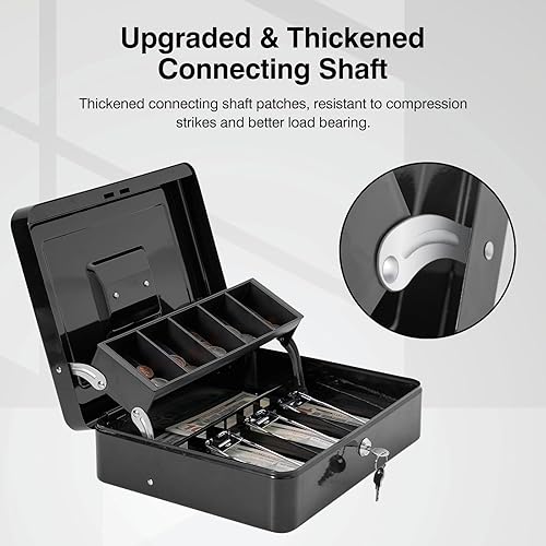 Miniatura 2 de Caja de efectivo con cerradura y 2 llaves, caja de dinero de metal con bandeja para efectivo, cajas de efectivo grandes con bloqueo, caja de