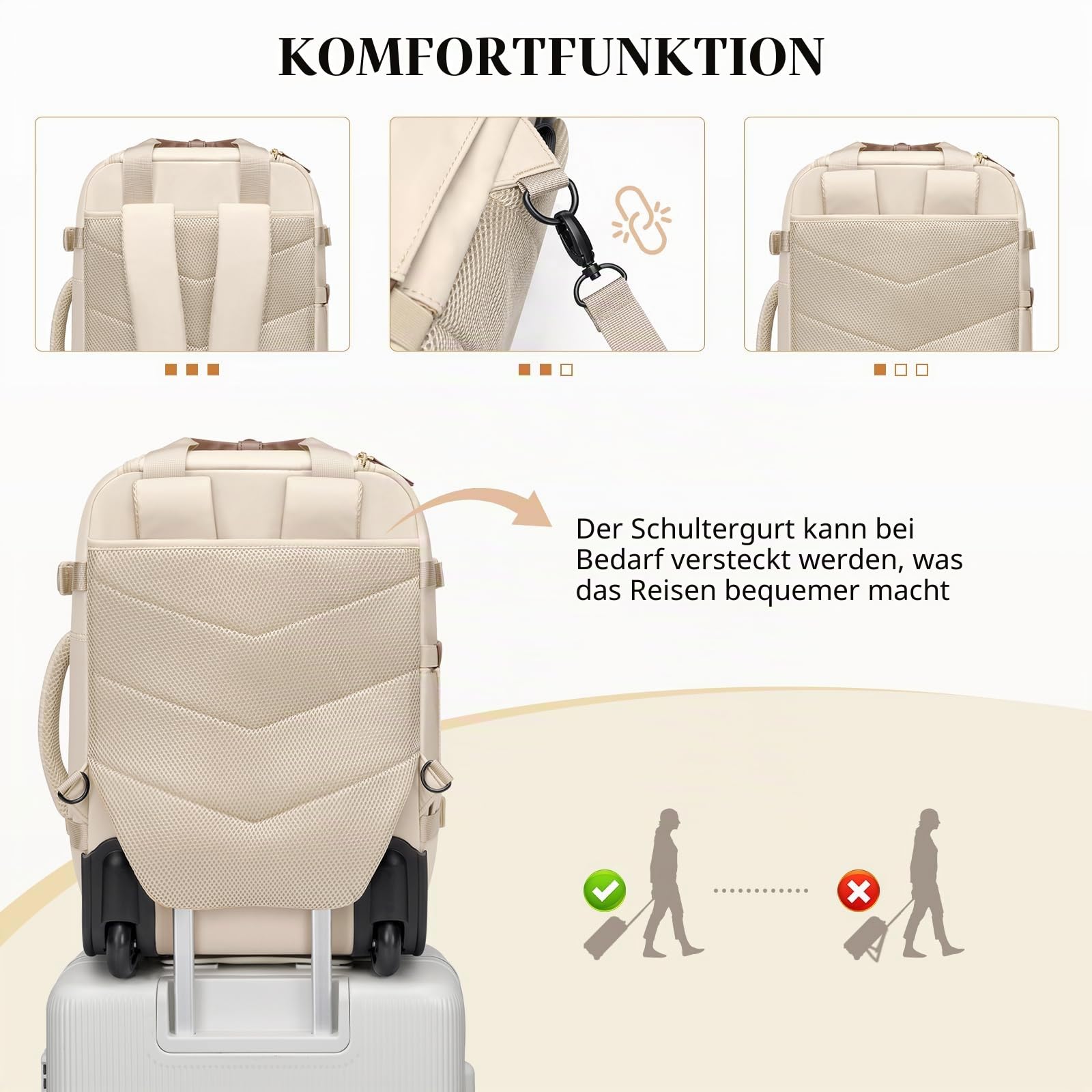 Reiserucksack Damen Rucksack Handgepäck Flugzeug 17 Zoll Laptop Rucksack Herren Wasserdicht Reisetasche Groß Travel Backpack Women Weekender Bag für Reise Arbeit,Aprikose