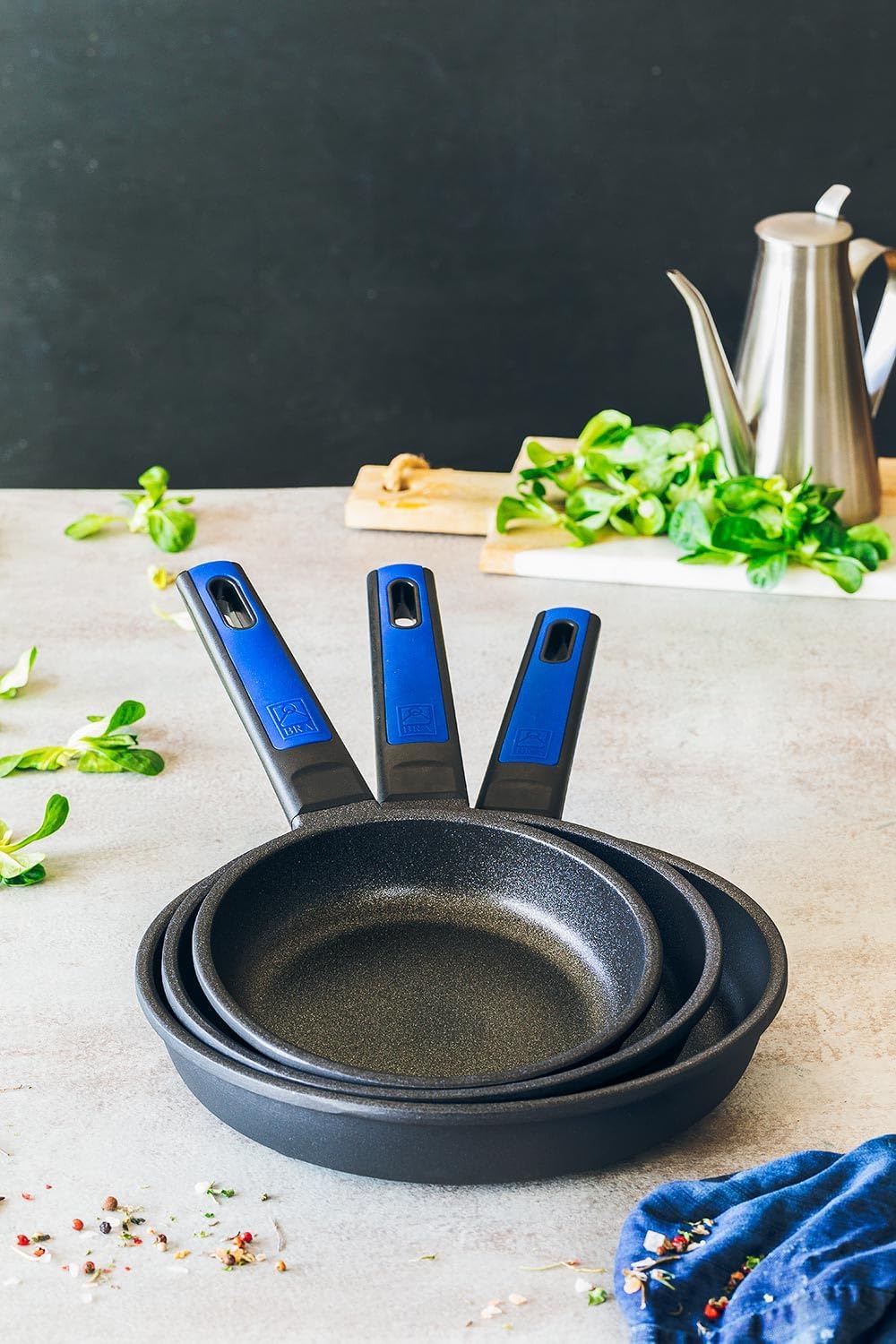 BRA Braisogona Advanced Set of 3 Frying Pans, Aluminium and Bakelite, All Cookers Including Induction.
