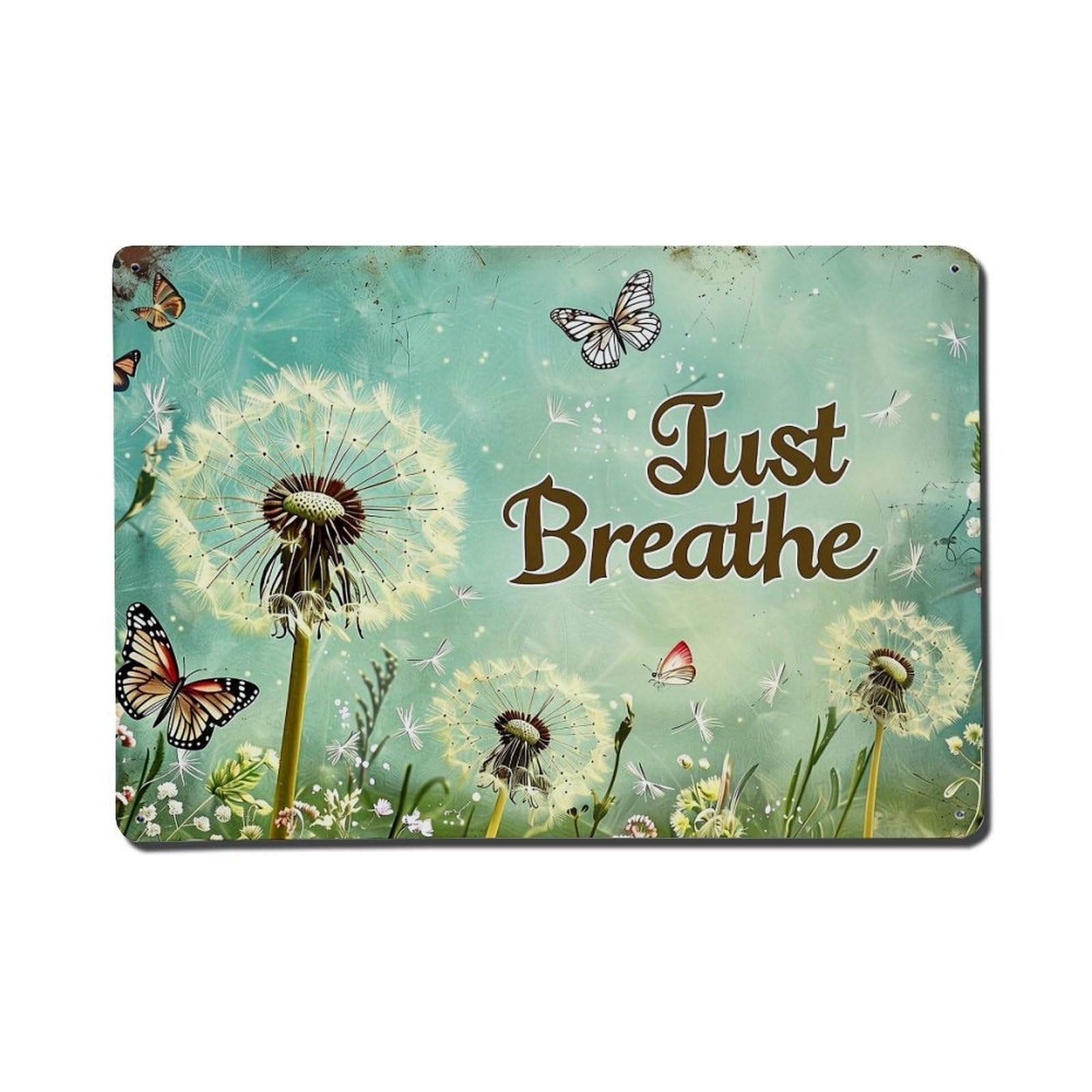 Dandelion Butterflies Flowers Sky Text Metal Tin Sign Plaque