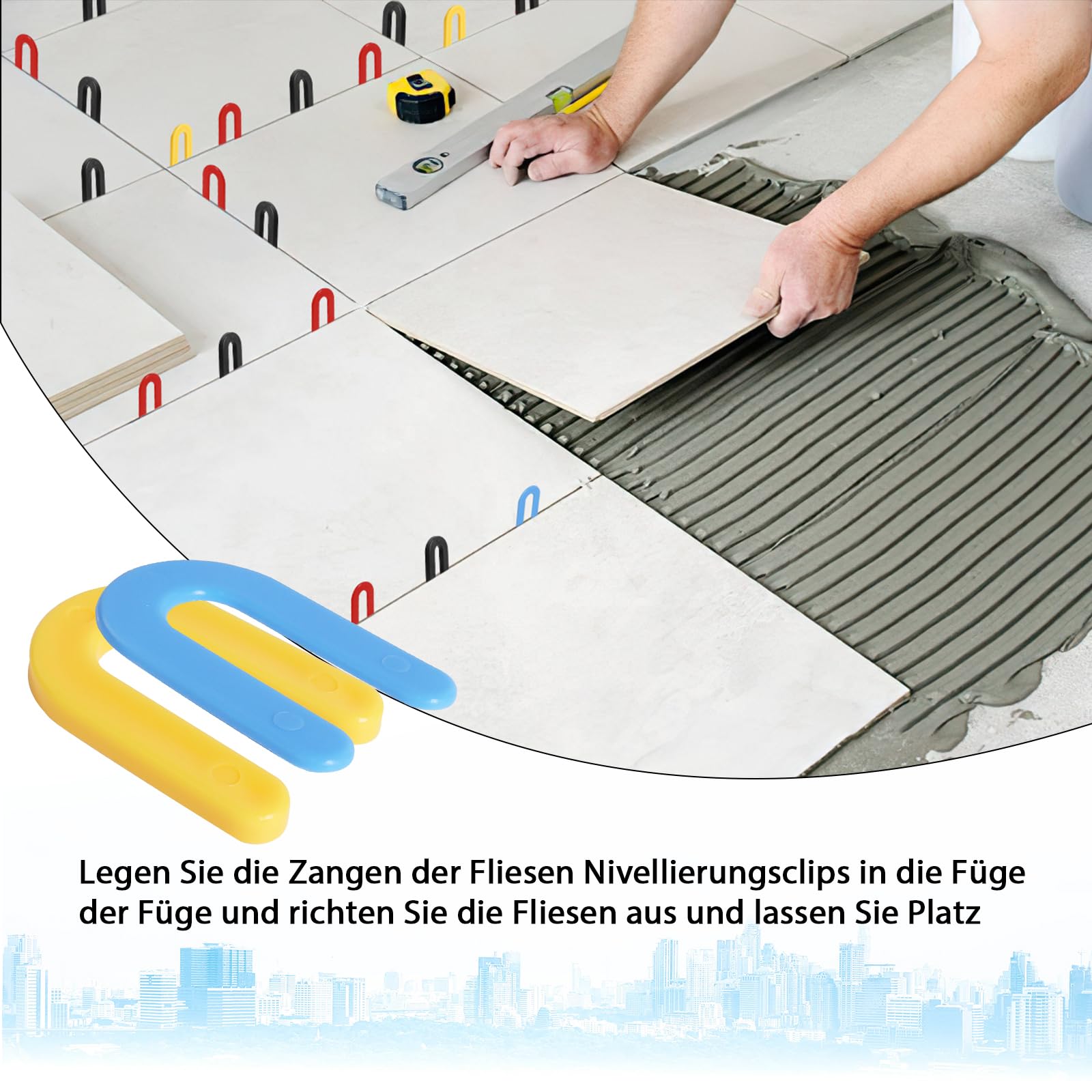Sistema de nivelación de azulejos en forma de U, arandela de herradura, espaciador de azulejos de plástico, sistema de nivelación para baldosas y baldosas (multicolor, 1,5 mm+5 mm+3 mm+6 x 150)