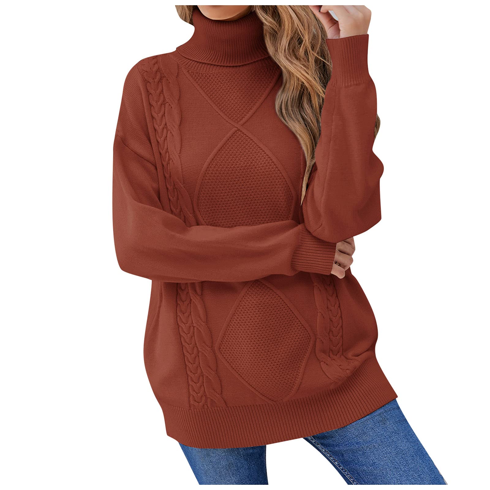 MaNMaNing Womens Winter Sweaters Women's Autumn and Winter Fasion Solid Color Striped Batwing Sleeve Slim Fit Lightweight Pullover Top Turtleneck Sweater Casual Pullover Tops