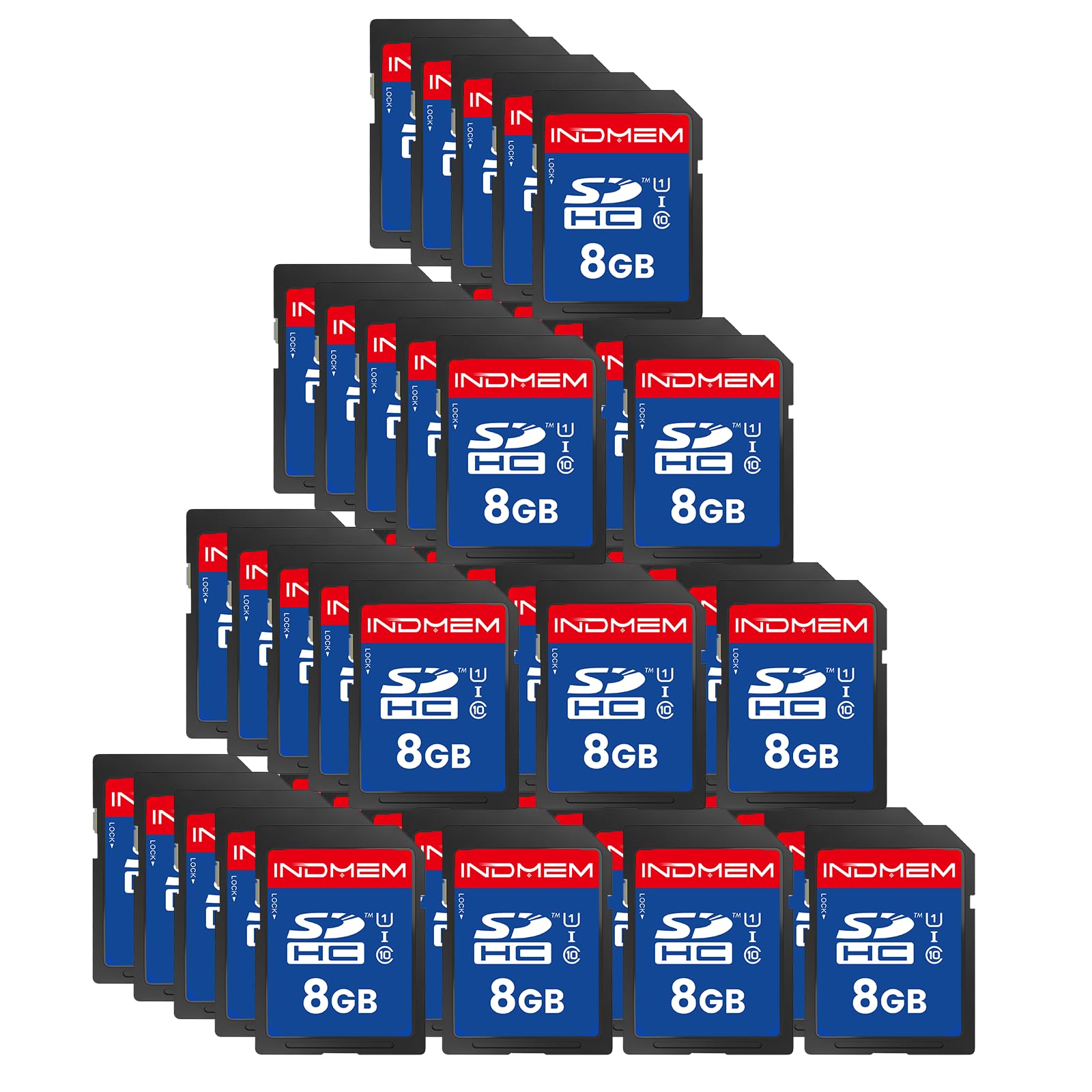 INDMEM Lot de 50 cartes mémoire flash SDHC UHS-I U1 Classe 10 8 Go