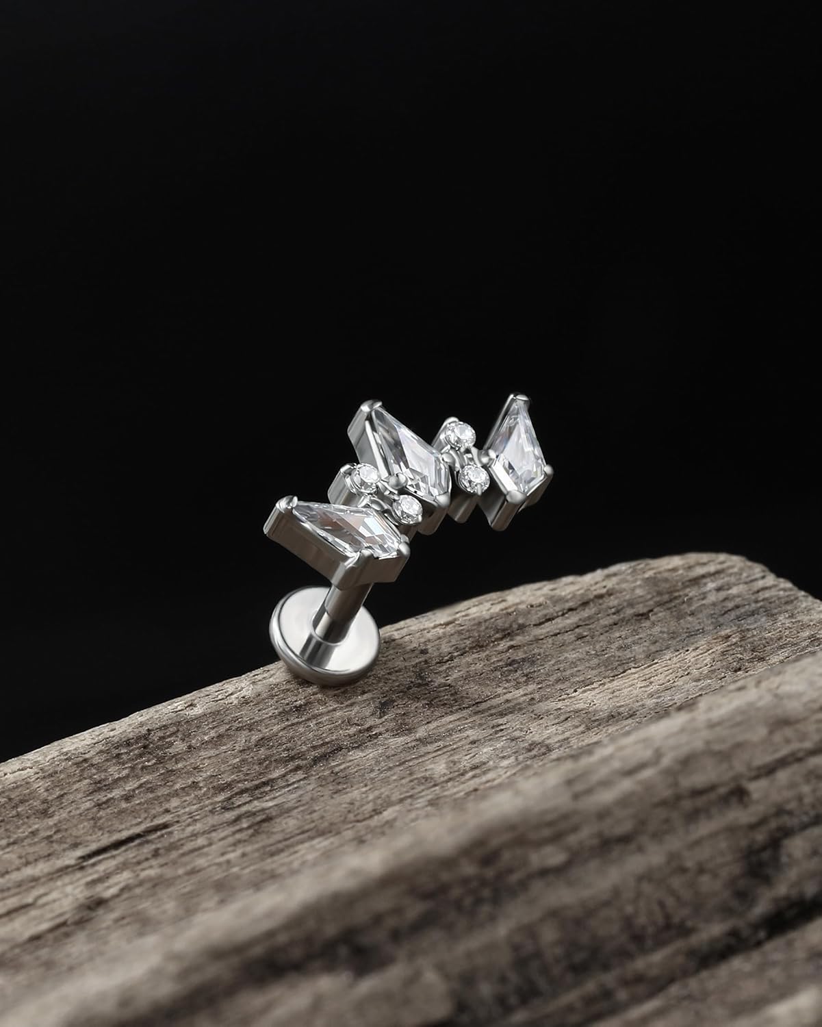 Jewseen G23 Titanium Flat Back Stud Earring Internally Threaded Cartilage Stud CZ Conch Piercing Jewelry 16G Helix Labret Lip Ring for Women Men - Image 6