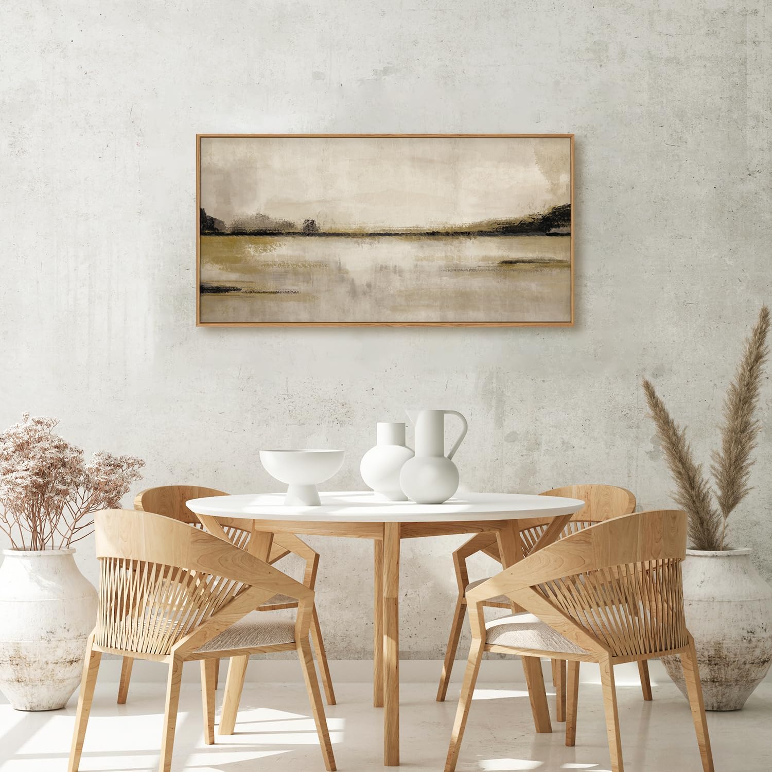KAIRNE Blue Abstract Neutral Framed Canvas Wall Art Set, Navy Abstract Wall Decor, Watercolor Blue and Brown Wall Painting, Modern Textured Art Prints for Living Room, Bedroom, Office - 24x36x3