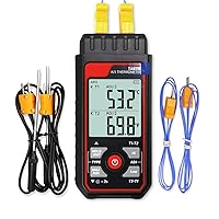 Vista 1 de Termómetro de termopar digital de doble canal tipo K/J - 328 ~ 2501 ℉ Medidor de temperatura industrial HVAC con 4 sondas de termopar tipo K