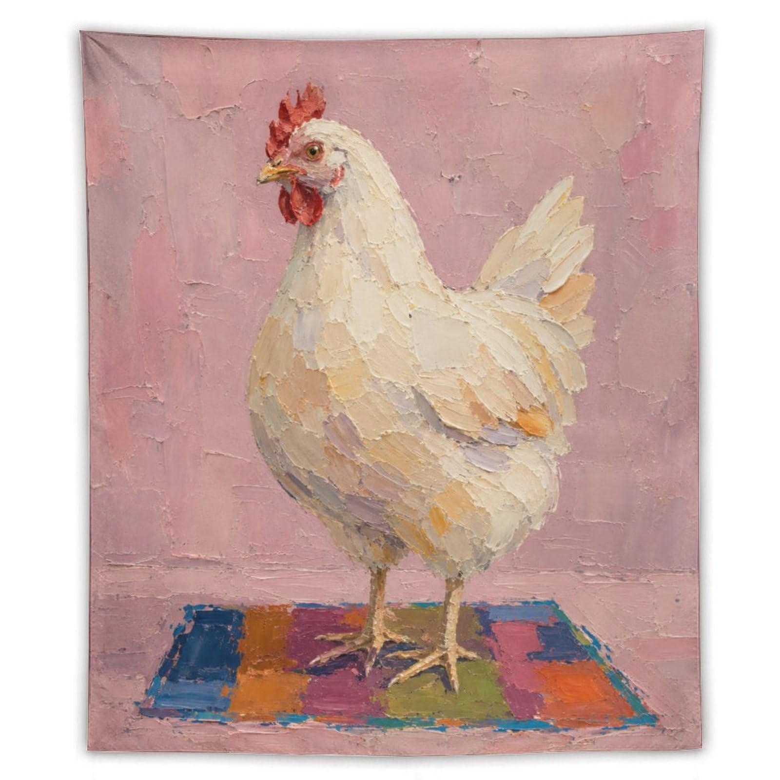 H3B8U2Y5 White Chicken Pink Pastel Wall Tapestry, Realistic Illustration
