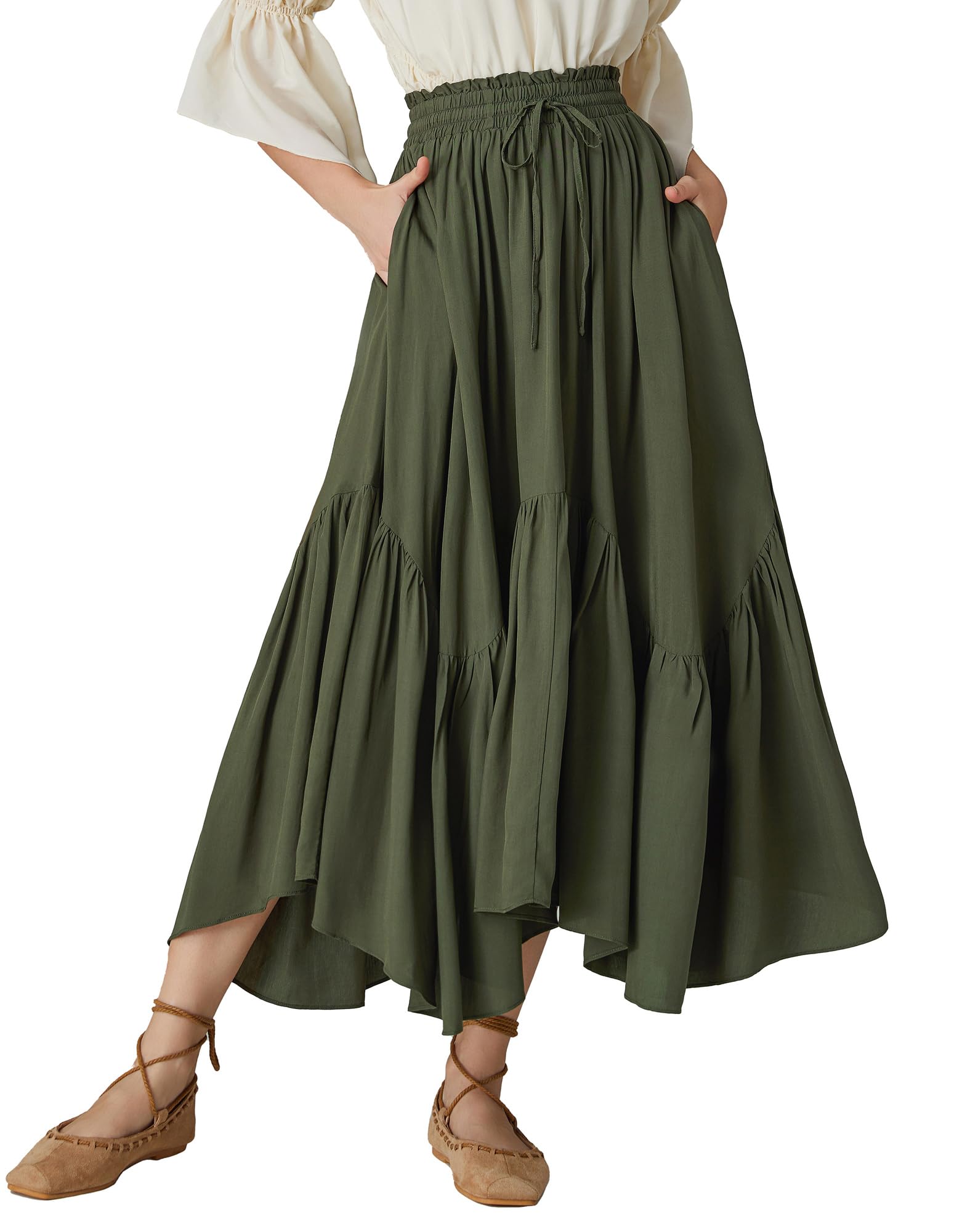 SCARLET DARKNESS Gonna lunga da donna rinascimentale, elasticizzata, a vita alta, con tasche